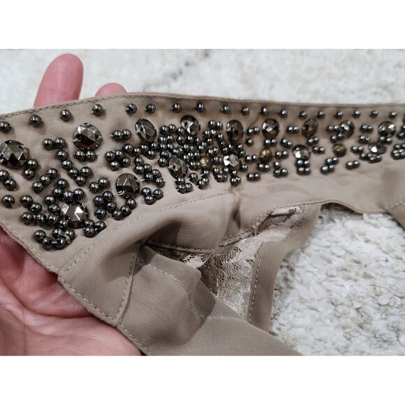 TRUTH NYC Top Womens Medium Brown Sheer Blouse 3/4 Sleeve Embroidered Open Back - Picture 9 of 14